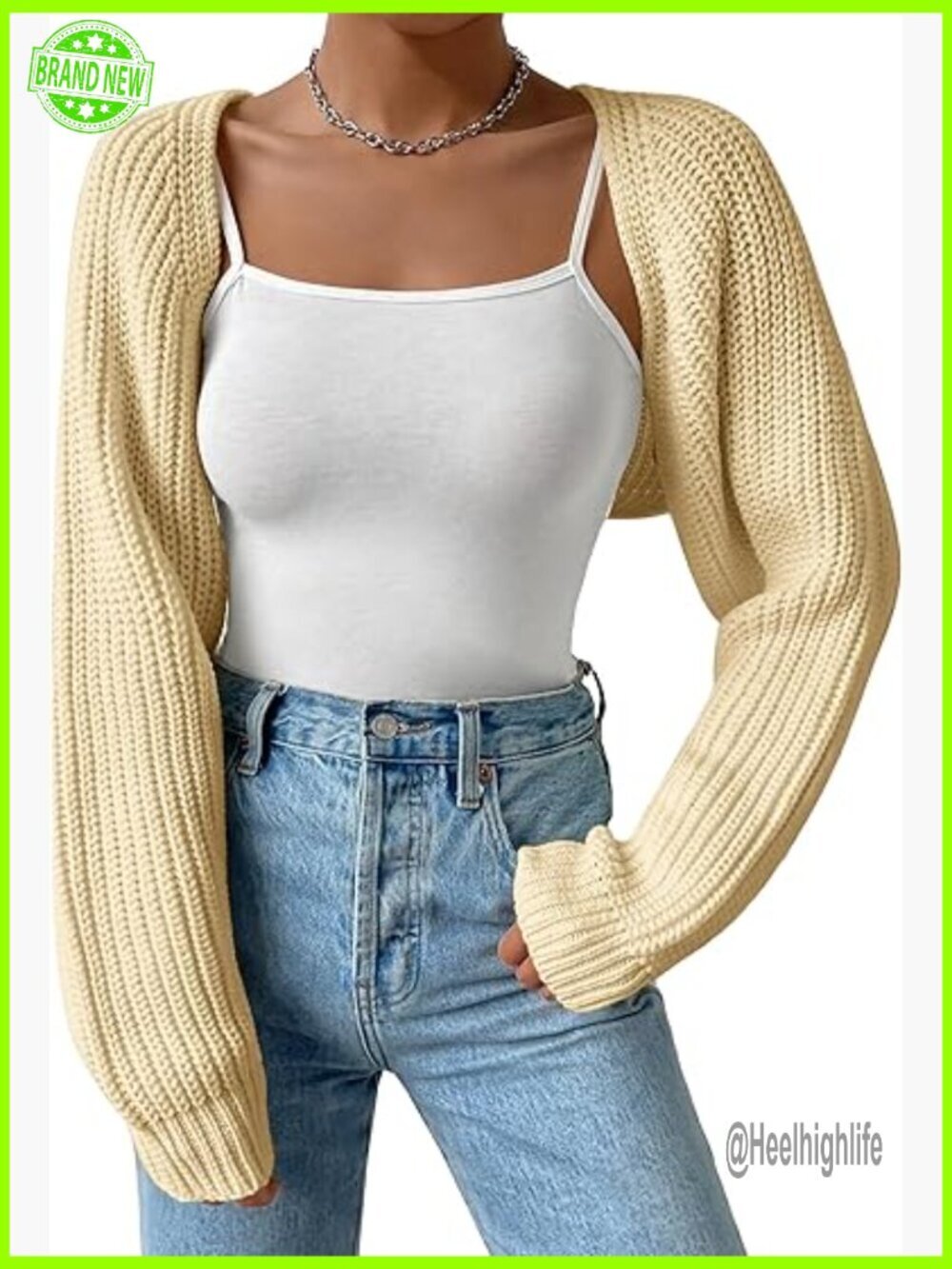 Long Sleeve Open Front Knit Crop Cardigan Shrug Sweater Loose Fit